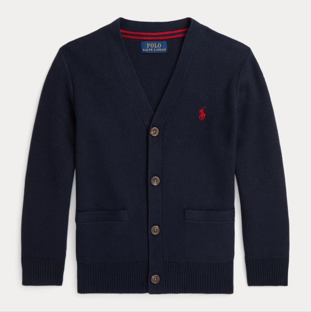 NWT Ralph Lauren Boys Navy Cotton V-Neck Cardigan